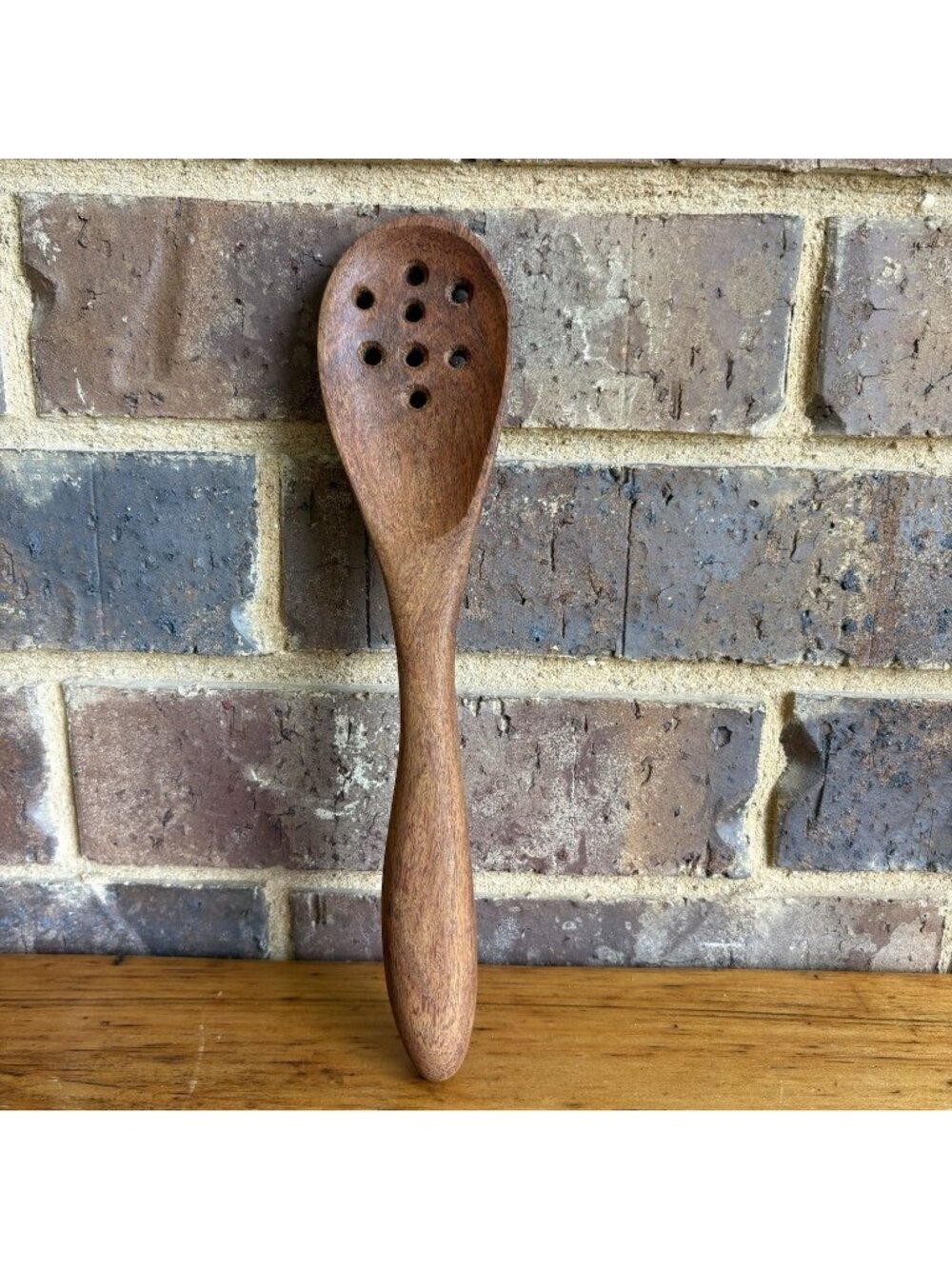 Primitive Wooden Slotted Spoon Vintage Handcrafted